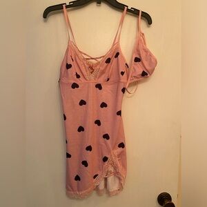 XS Pink Heart Lace Lingerie Dress With Matching Thong